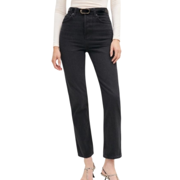Reformation Cynthia High Rise Straight Cropped Jeans Vana  Black Wash Size 30 - Picture 1 of 16